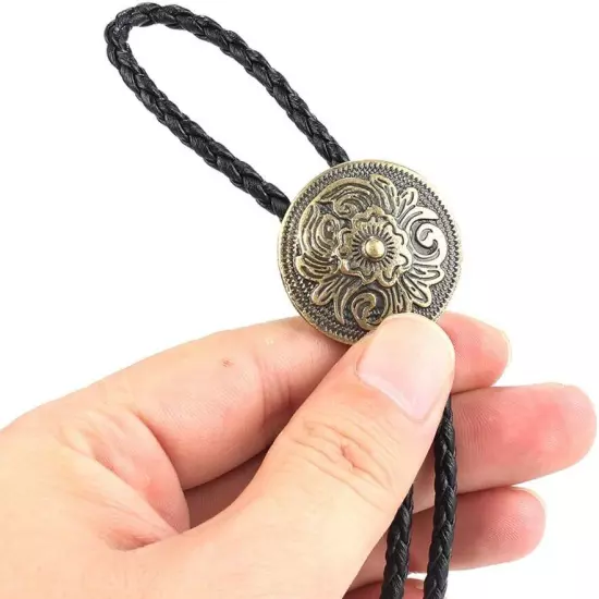 Vintage Western Cowboy Bolo Tie Leather Necktie Rope Cord Pendant Necklace