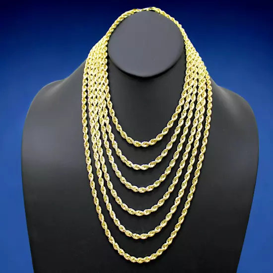 14K Yellow Gold 1mm-10mm Rope Chain Necklace Diamond Cut All Sizes Real 16"-30"