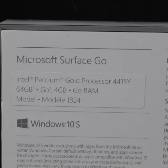 Microsoft Surface Go Model 1824 ** Empty Box ONLY **