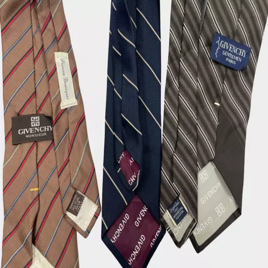 Givenchy Lot Of 3 Vintage Striped Silk & Polyester Thin Necktie Tie 3" x 56"