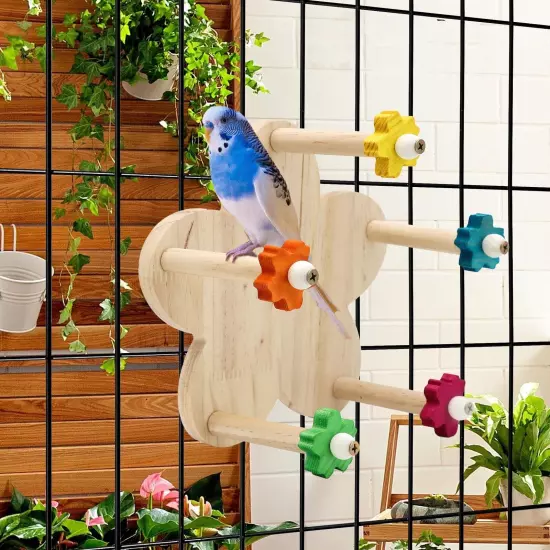 2 Pcs Bird Rotating Perch Toy,Durable Unique Wooden Ferris Wheel Parrot Toys ...