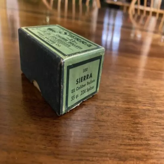 VINTAGE (BOX ONLY) SIERRA -22-CALIBER 55 GR .224 SPITZER SHELLS *Box Empty