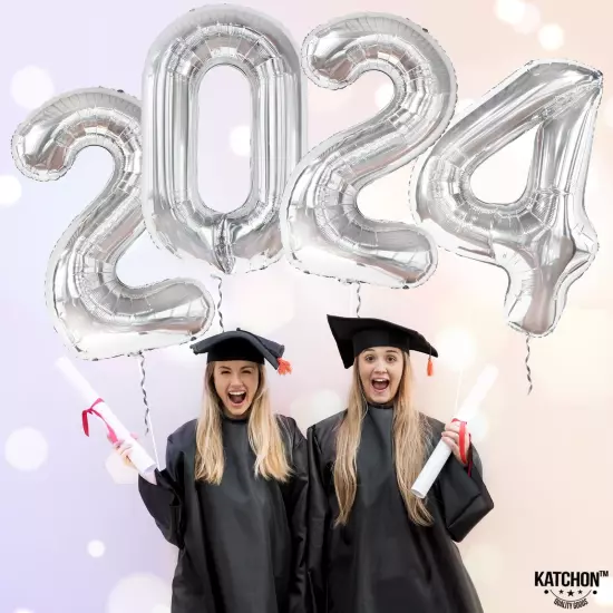 , Silver 2024 Balloons Graduation - Huge, 42 Inch | 2024 Silver Balloons | Gr...