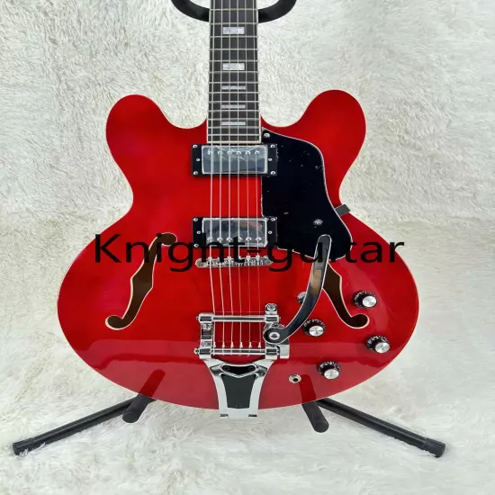 Factory Made ES-335 Gloss Red Semi-Hollow Guitar FR Bridge Chrome Part HH Pickup