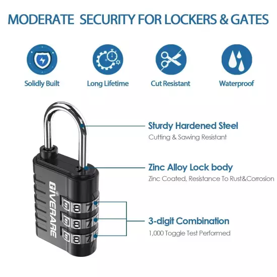 8 Pack Combination Lock, 3-Digit Padlock Keyless, Resettable Luggage Locks fo...