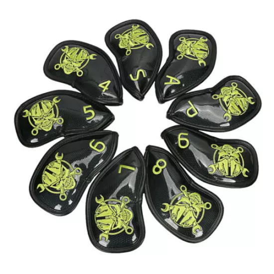 9pcs New Black &Green Skull Golf Iron Cub Head covers Iron Protect Covers 4-A