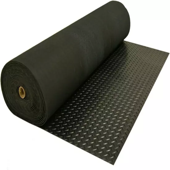 Diamond-Plate Rubber Flooring Rolls - 3 Mm X 4 Ft X 7 Ft Rolls - Black