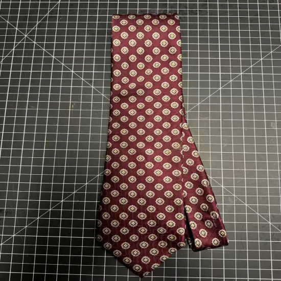 XMI Silk Tie. Maroon w Brown Floral. 59” x 3.75”