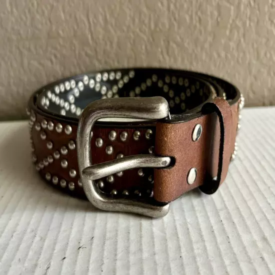 WESTERN Nocona DETAILED Diamond Stud Pattern Leather Belt Size 40