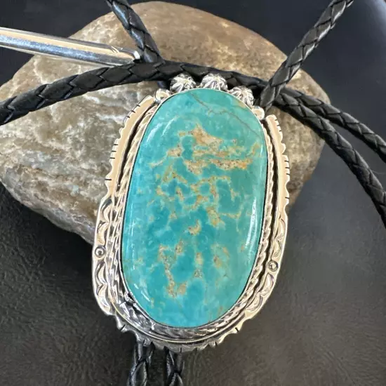 Navajo Bolo Tie Yazzie Sterling Silver Blue Green Turquoise 18007