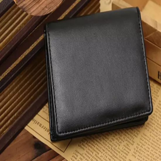 Black Leather Men's Small RFID Slim Bifold Wallet Credit Card ID Holder Wallet