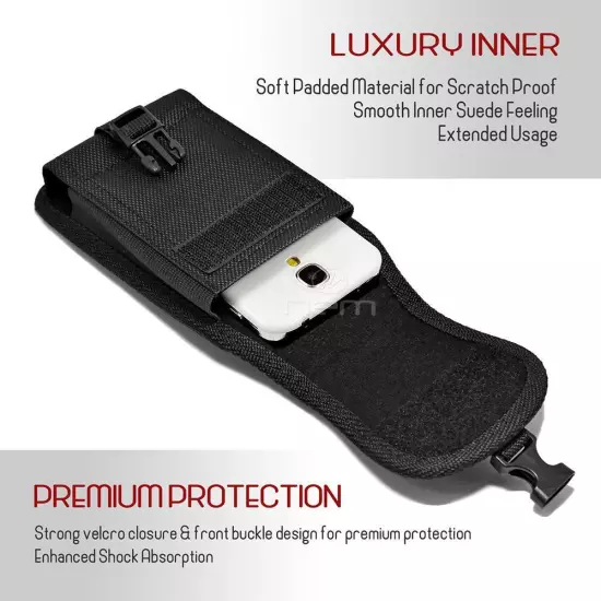 For iPhone 16 PRO MAX Rugged Belt Clip Loops Heavy Duty Buckle Nylon Pouch Black