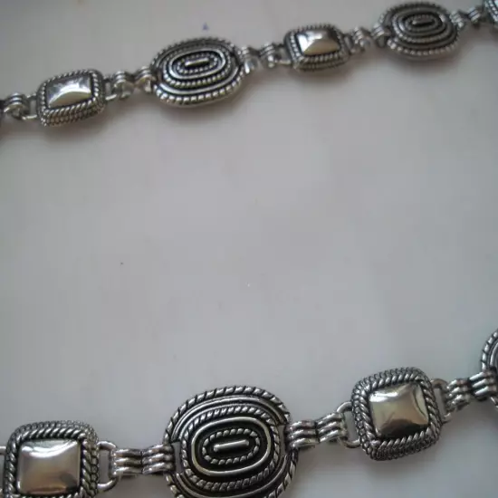 70's Ornate Silver Vintage Chain Belt O/S Adjustable Waist Full Length 58"