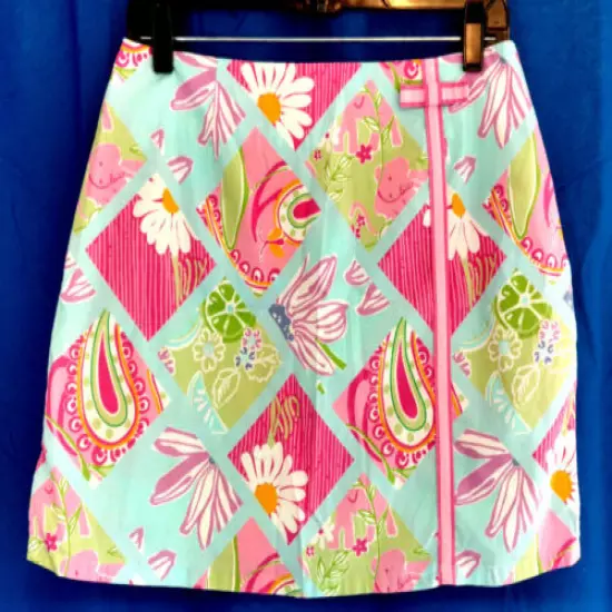 Lilly Pulitzer Skort Womens Sz 10 Blue Pink Floral Skirt Stretch Short Patchwork