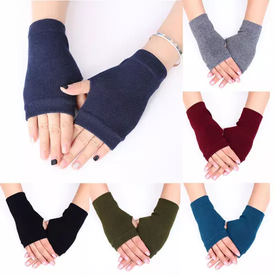 Women Winter Half Finger Fingerless Gloves Wrist Arm Hand Warmer Knitted Mittens