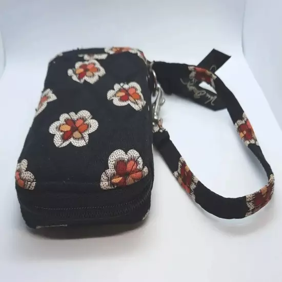 Vera Bradley PRIOUETTE Black Retired Pattern Coin & ID Purse Wristlet Strap 