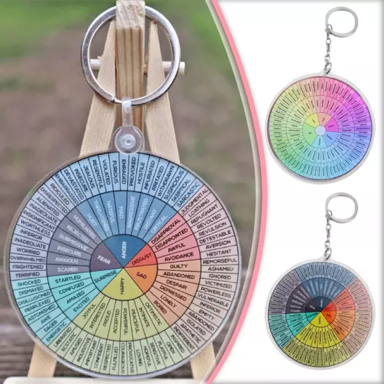 With Feelings Wheel Chart Keychain Keyring Key chain Ease Emotions 3.15in