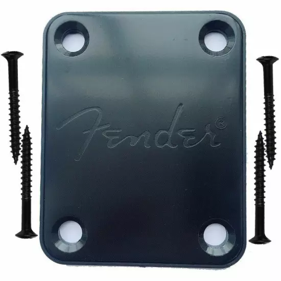 Black Electric Guitar Neck Plate for Fender Style ST SQ Mit Fender Logo 4 Screws