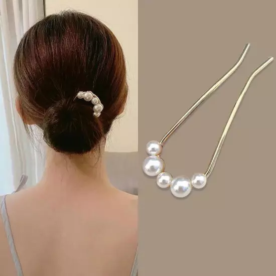 Pearl Hair Pin U Shaped Hair Fork Stick Metal Hair Clip French Fashion Hairstyle