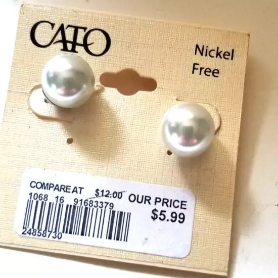 Cato Earrings Faux Pearl White Acrylic Ball Large Stud Post Pierced