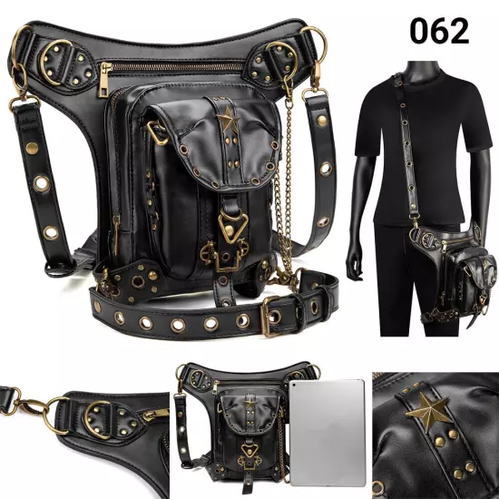 Rock PU Leather Shoulder Motorcycle Skull Bag Waist Pack Bag Handbag Leg Purse