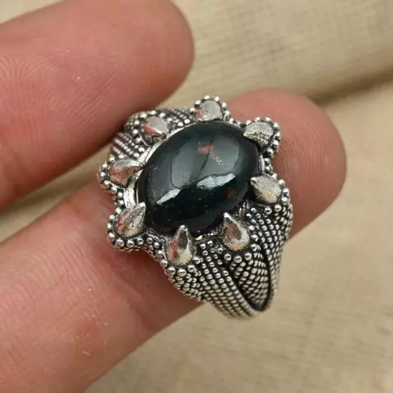 Designer Bloodstone Ring Statement 925 Sterling Silver Handmade Men's Ring QA-31