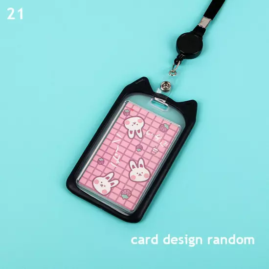 Cute Cat Ear ID Card Holder Retractable Reel Lanyard Credit Cover Case Kids Gift