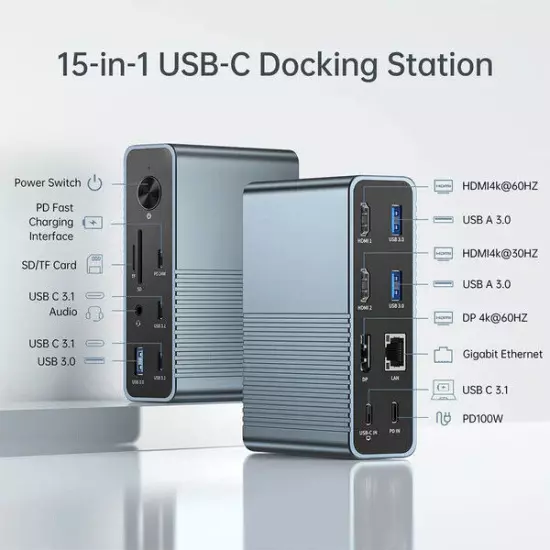 ACASIS 15 in 1 Type-C Hub Docking Station 4K HDMI USB C Expander Splitter Adapte