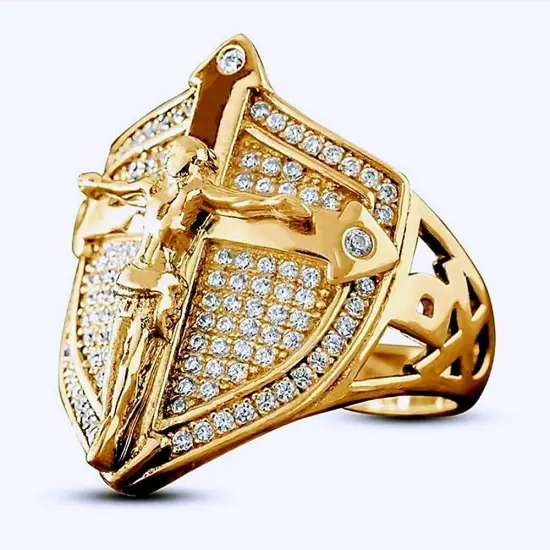 Men 18K Gold Zircon Son of God Christian Savior Jesus Crucifixion Cross Rings