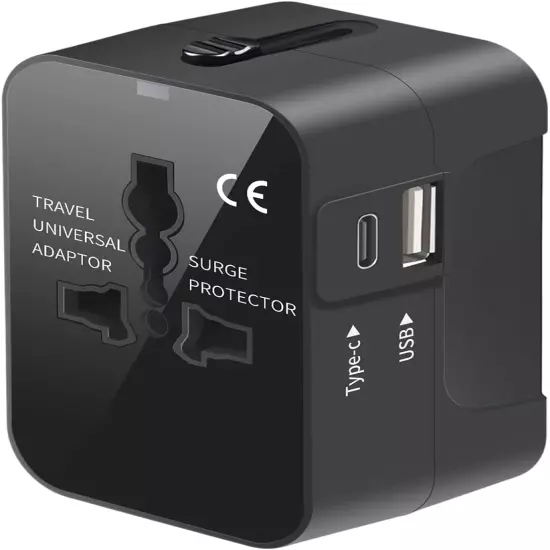 Universal Travel Adapter, International Plug Adapter with 2 USB Ports (1 USB C),