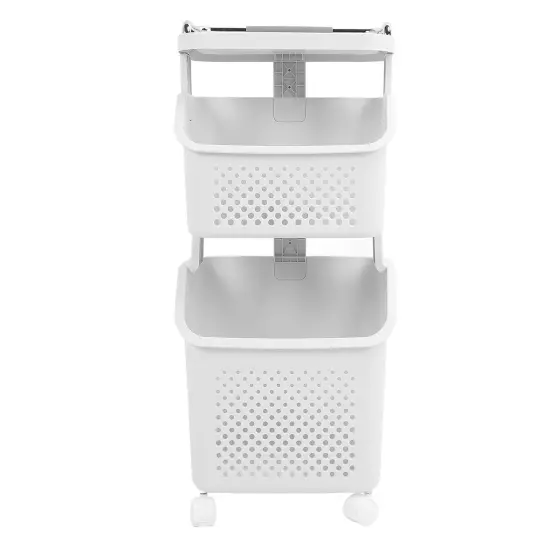 2 Layers Rolling Laundry Hamper PP ABS Laundry Shelf Clothes Storage Basket