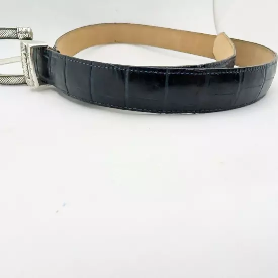 Vtg Brighton Silver On Genuine Black Leather Croc STYLE Belt B30023 Sz L 34"