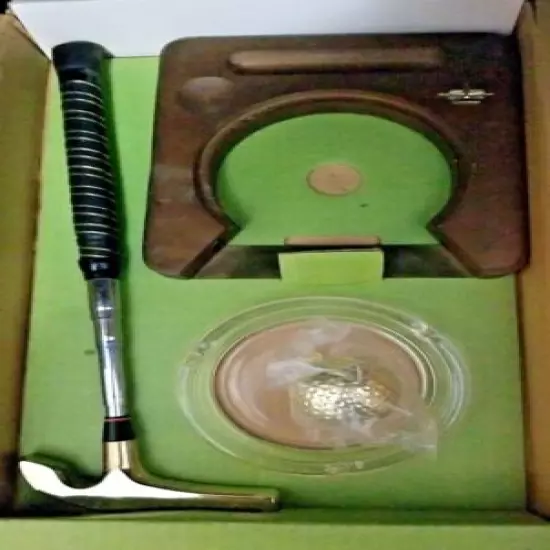 Rare Vintage!!! 3 In 1 Combo Ashtray/Desk Set/ Indoor Telescopic Putting Game 