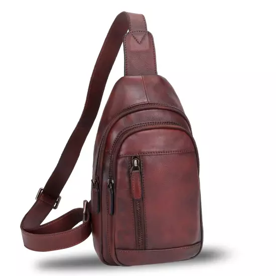 Genuine Leather Sling Bag Chest Shoulder Pack Crossbody Casual Daypack Vintag...