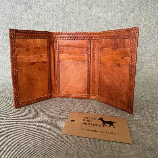 Leather Wallet Trifold **40% OFF** WM3 Tri-fold Cash Cards Handmade Goat