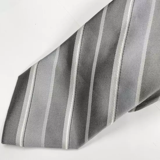 Calvin Klein Silver Regimental Striped Repp Silk Blend Tie 3.4" x57"