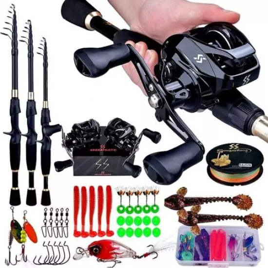 Telescopic Casting Fishing Rod & Reel Combo Lures Ultralight Travel Pole Tackle