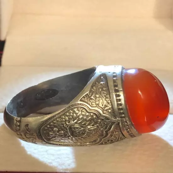 Agate Ring Men Silver 925,Yemen,Aqeeq,,Rare,Royal,Luxuryخاتم عقيق يمني كبدي فحل