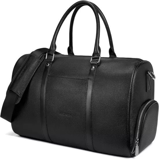 BOSTANTEN Genuine Leather Travel Weekender Overnight Duffel Bag Gym A-black 