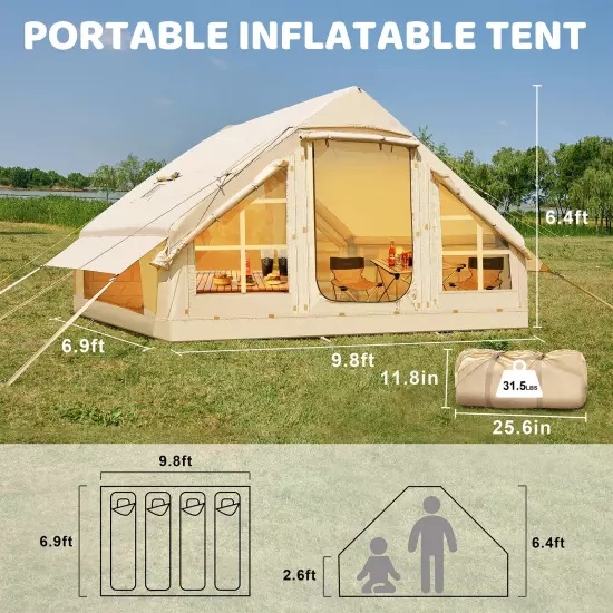 Inflatable Camping Tent with Pump 6 Person Family Camping Tent Outdoor w/ Window