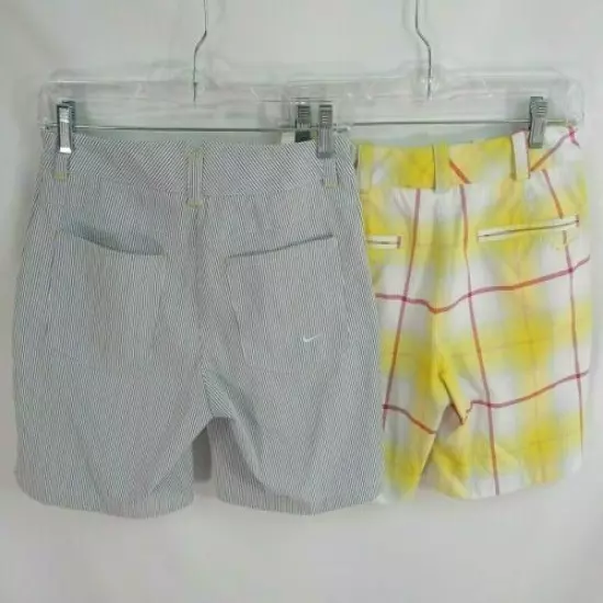 Lot of 2 Nike Size 2 27" Golf Dri-Fit Shorts Stripe Plaid Yellow Grey White