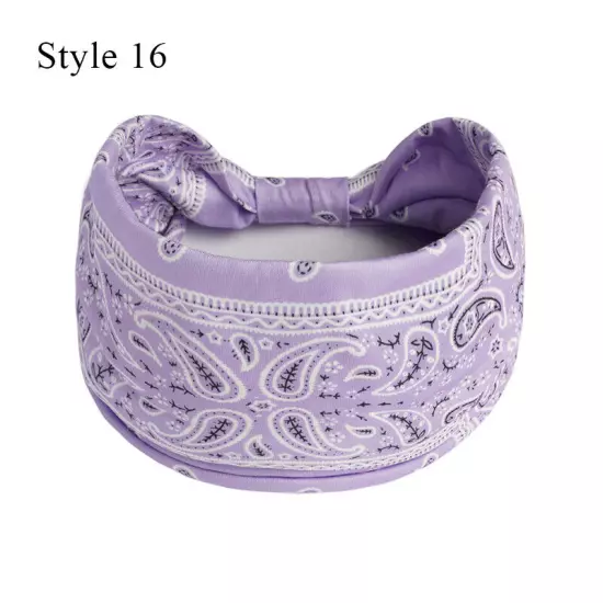 Women Boho Flower Print Wide Headband Vintage Knot Elastic Turban Headwrap *