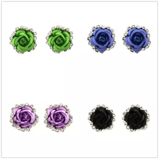 Ladies Charm Rose Crystal Shinny mond Stud Earrings Fashion Womens Jewellery