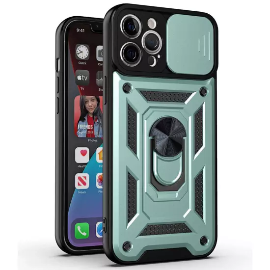 For iPhone 16 15 14 13 12 11 Hybrid Shockproof Case Camera Lens Cover Ring Stand