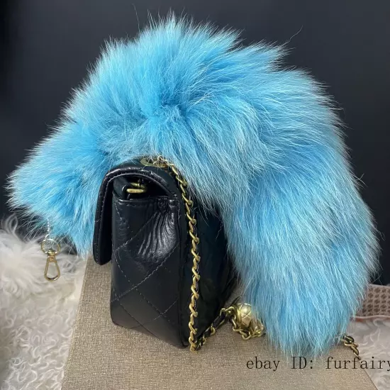 2/5/10 wholesale Dyed Color Real Blue Fox Tail Fur Keyring Pendant Cosplay Toy