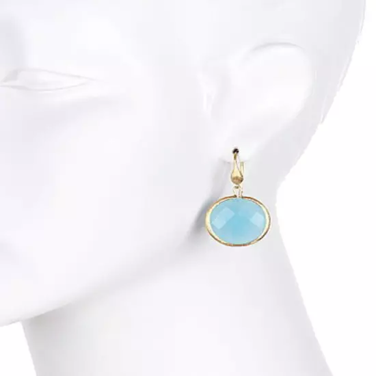 Rivka Friedman Blue Quartzite Earrings 18K Gold Satin Finish $139 Caribbean Blue