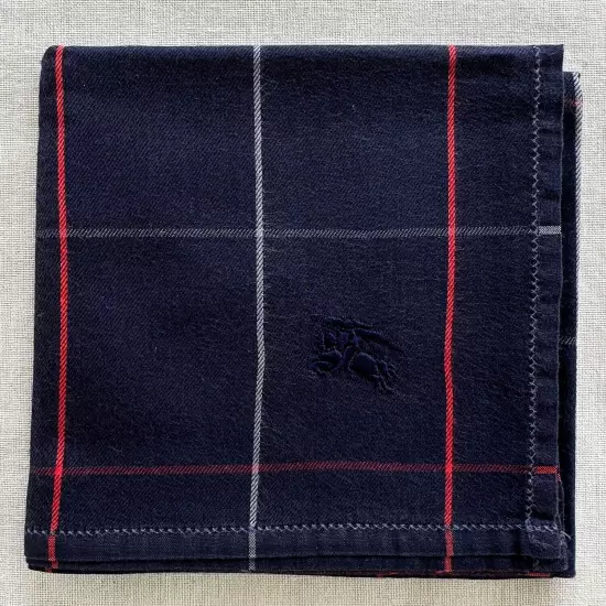 Vintage Handkerchief Tartan Check Navy Men's Cotton Classic Pocket Square 19"