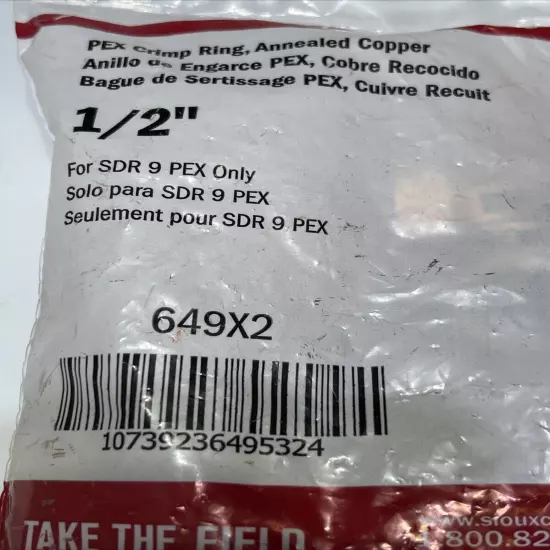 Bag of 100 Sioux Chief PEX Crimp Ring 1/2” Annealed Copper 649x2 USA SDR 9 PEX