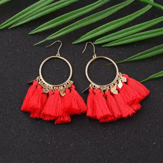 Fashion Women Bohemian Earrings Long Tassel Fringe Drop Dangle Ear Stud Jewelry