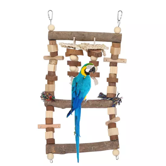 Bird Ladder Bridge Swing Chewing Toys Natural Logs Cage Accessories F AD5